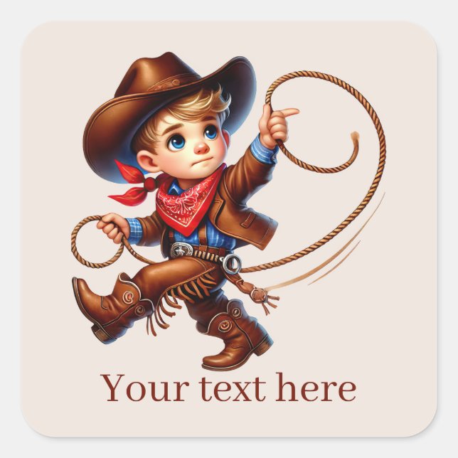 Cool boys Cowboy add text  Square Sticker (Front)