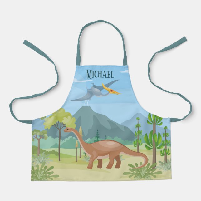 cool boys dinosaur add name apron (Front)