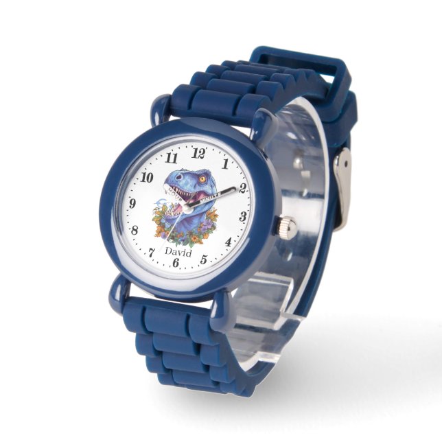 Cool boys dinosaur add name  watch (Angle)