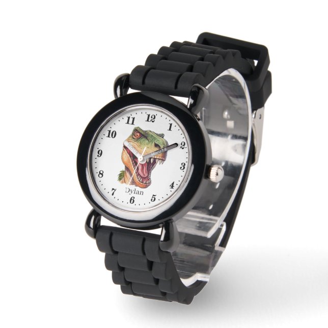Cool boys dinosaur add name  watch (Angle)