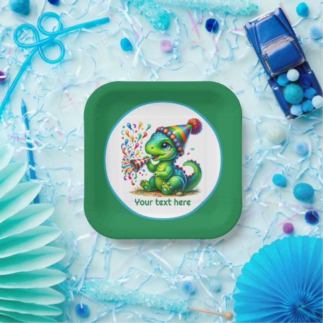 Cool boys dinosaur party add text  paper plate (Party)