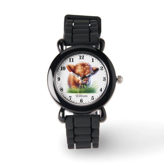 Cool boys highland cow add name watch (Front)