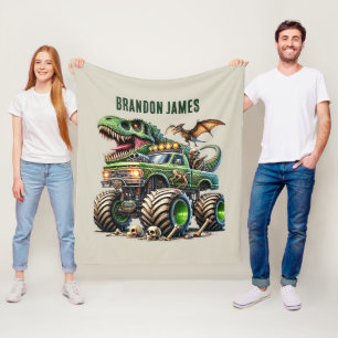Cool boys monster truck add name  fleece blanket