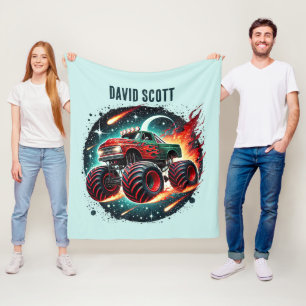 Cool boys monster truck add name fleece blanket