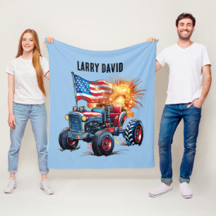 Cool Boys Patriotic tractor add name  Fleece Blanket