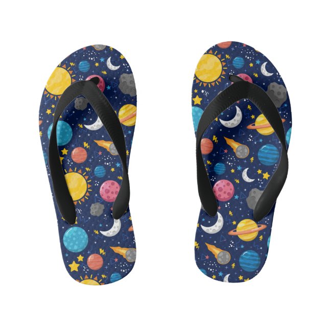 Cool boys space lovers tile pattern Kid's  Flip Flops (Footbed)