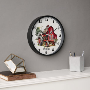 Cool boys tractor lovers add name clock