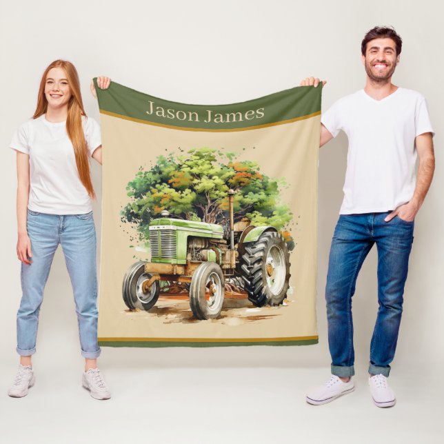 Cool boys Tractor lovers add name Fleece Blanket (In Situ)