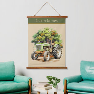 Cool boys Tractor lovers add name Hanging Tapestry