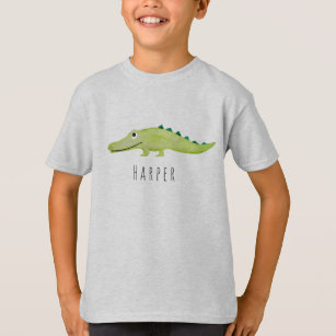 Cool Boy's Watercolor Crocodile Safari with Name T-Shirt