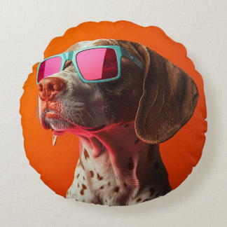 Cool bracco italiano dog with sunglasses round pillow