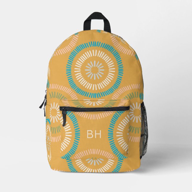 Cool Bright Colourful Monogram Initials Printed Backpack (Front)