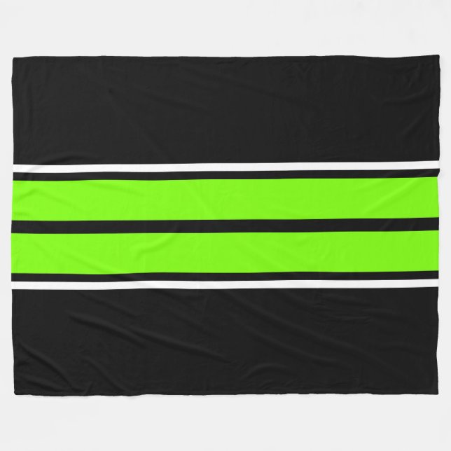 Cool Bright Lime Green Black White Racing Stripes Fleece Blanket (Front (Horizontal))