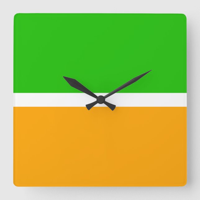 Cool Bright Lime Green Golden Yellow Colour Block Square Wall Clock (Front)