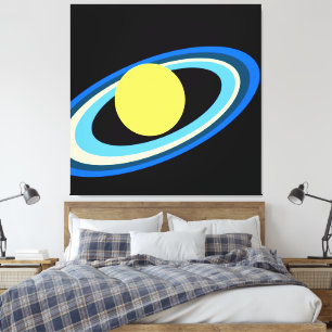 Cool Bright Yellow Saturn Blue White Green Rings Canvas Print