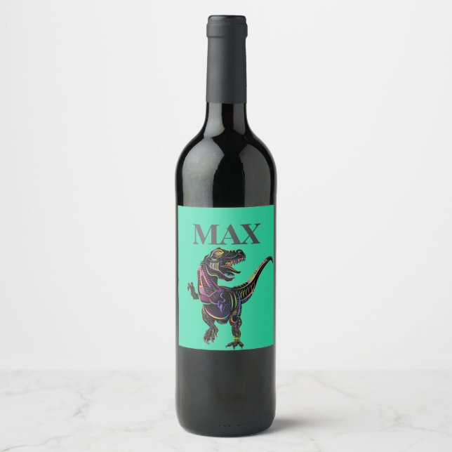 Cool Briliant Awesome Perfect Colourful Dinosaur   Wine Label (Front)