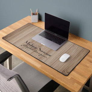 Cool brown bamboo wood print Your name Occupation Desk Mat