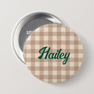 Cool brown beige gingham preppy plaid checked 3 inch round button