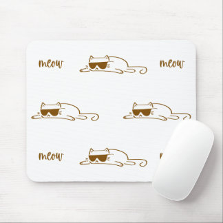 Cool Brown Cat with Sunglasses on White Background Mouse Pad