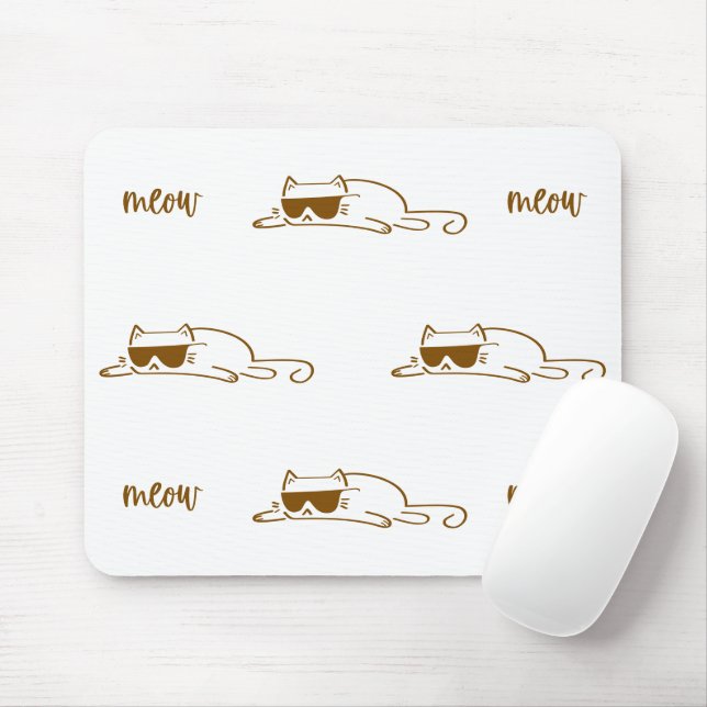 Cool Brown Cat with Sunglasses on White Background Mouse Pad (With Mouse)