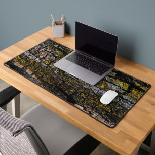 Cool Brown gray yellow mossy wood bark Desk Mat