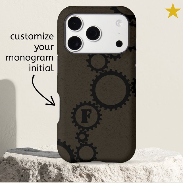 Cool Brown Grunge Cogs & Gears Monogrammed Initial (Creator Uploaded)