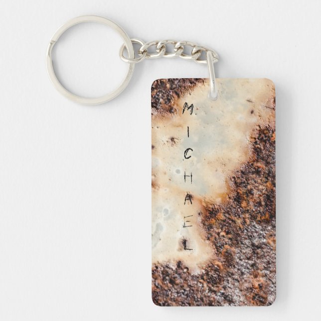 Cool brown rusty metal texture Custom name Keychain (Front)