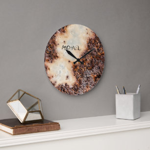 Cool brown rusty metal texture Custom name Large Clock