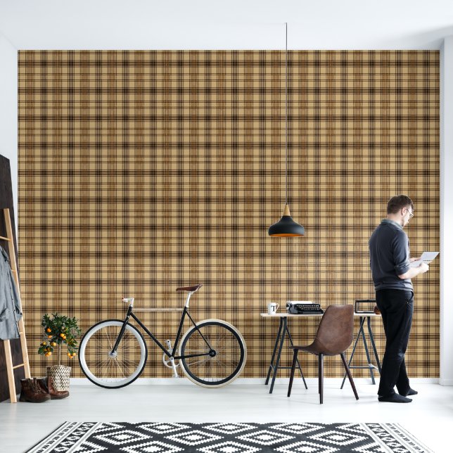 Cool Brown white plaid tiled pattern  Wallpaper (Living Room)