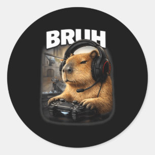 Cool bruh capybara gamer graphic funny video games classic round sticker