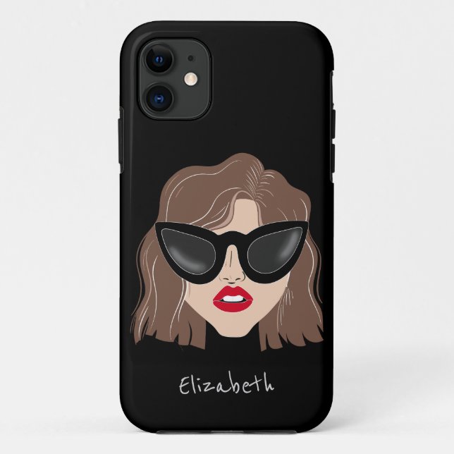 Cool Brunette with Glasses Black Custom Name Case-Mate iPhone Case (Back)