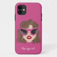 Cool Brunette with Glasses Pink Custom Name