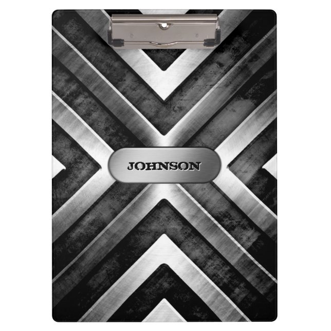 Cool Brushed Dark Metal Steel Look Custom Name Clipboard (Front)