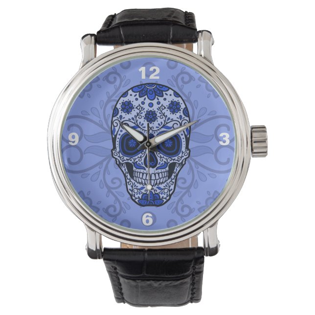Cool Bue Sugar Skull men's Watch (Front)