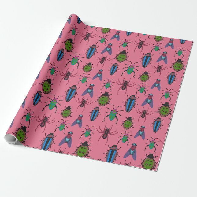 Cool Bugs Pattern Wrapping Paper (Unrolled)