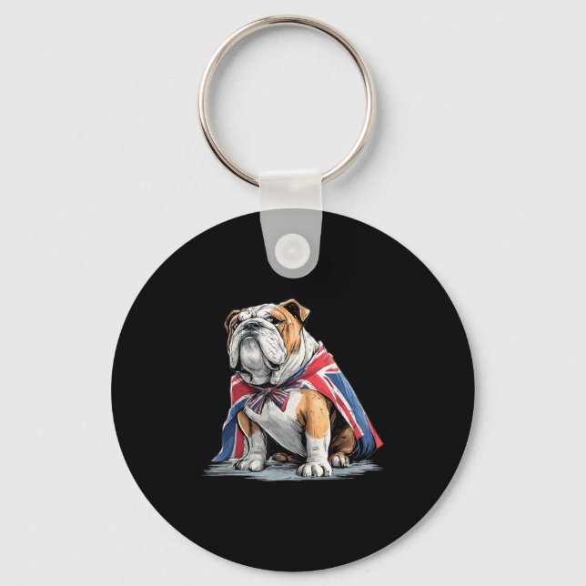 Cool Bulldog Costume In British Colours  Keychain (Front)