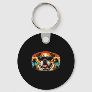 Cool bulldog retro sunset summer vibes vintage keychain