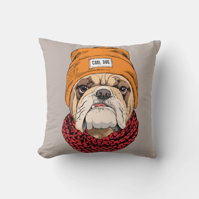 Cool Bulldog Throw Pillow (Front)