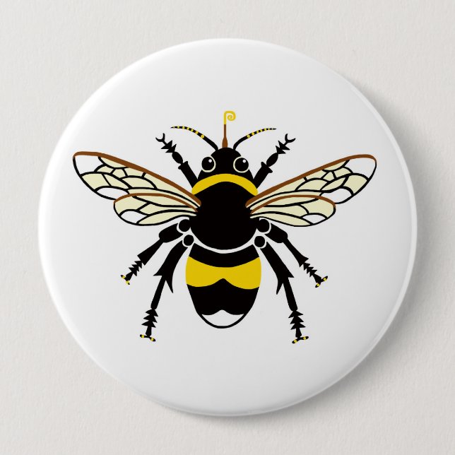 Cool BUMBLE BEE -Insect - yellow & black 4 Inch Round Button (Front)