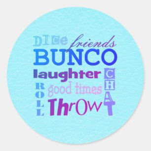 Cool Bunco Theme Dice Party Typography Classic Round Sticker