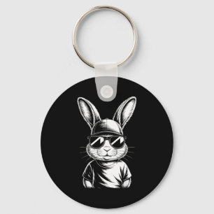 Cool Bunny Face Retro Sungles Easter Day Boys Mens Keychain