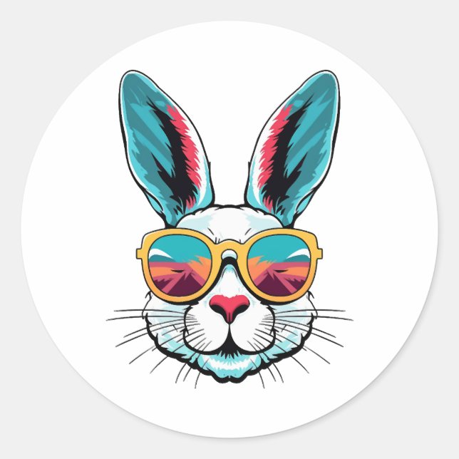 Cool Bunny Face Sunglasses For Easter Rabbit   Classic Round Sticker (Front)