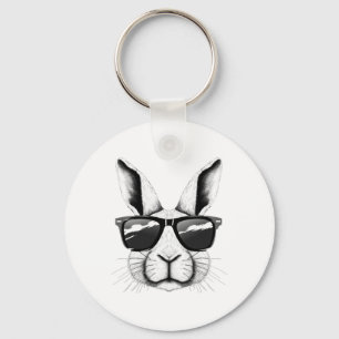 Cool Bunny Face Sungles Funny Easter Bunny Rabbit Keychain