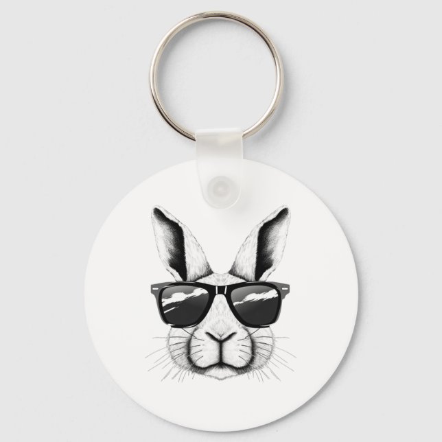 Cool Bunny Face Sungles Funny Easter Bunny Rabbit  Keychain (Front)