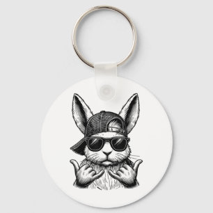 Cool Bunny Face Sungles Rabbit Easter Day Kids Boy Keychain