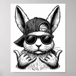 Cool Bunny Face Sungles Rabbit Easter Day Kids Boy Poster