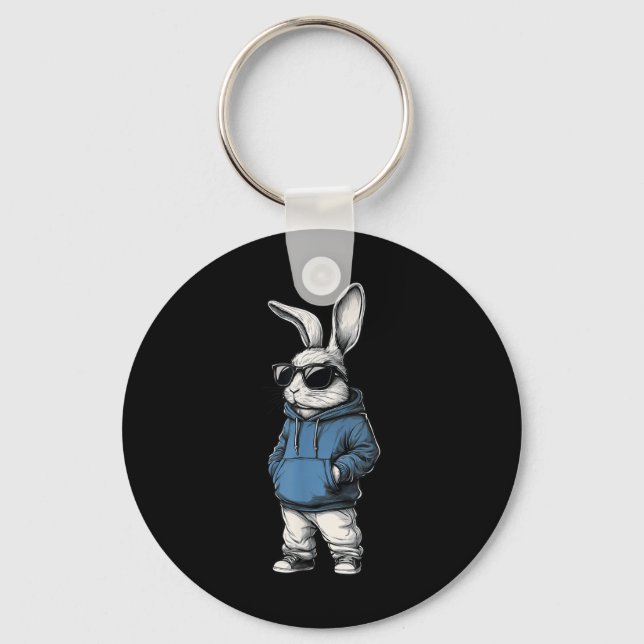 Cool Bunny Face Sungles Rabbit Happy Easter Day Ki Keychain (Front)