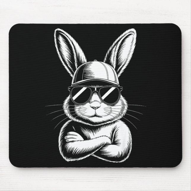 Cool Bunny Face With Sungles Easter Day For Boys M Mouse Pad (Front)