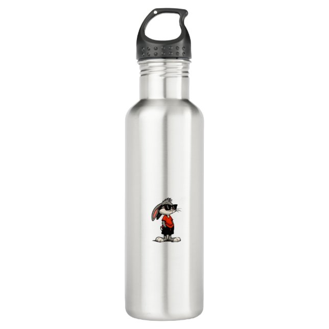 Cool Bunny in Shades Cartoon Illustration 710 Ml Water Bottle (Front)