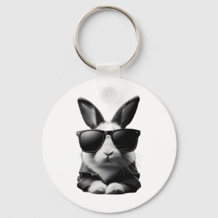 Cool Bunny Rabbit With Sungles Jacket Easter Reali Keychain